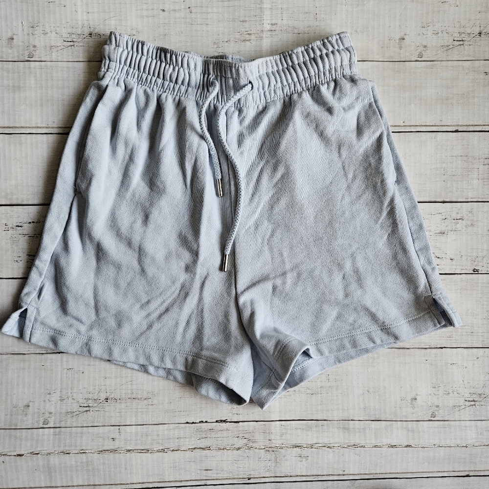 HM Basics Womens Light Blue Sweat Shorts XS High Waist‎ Drawstring French Terry